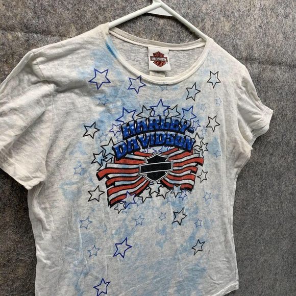 Harley Davidson Shirt Women's Large Casual Short Sleeve Outdoors White Blue - Picture 4 of 10